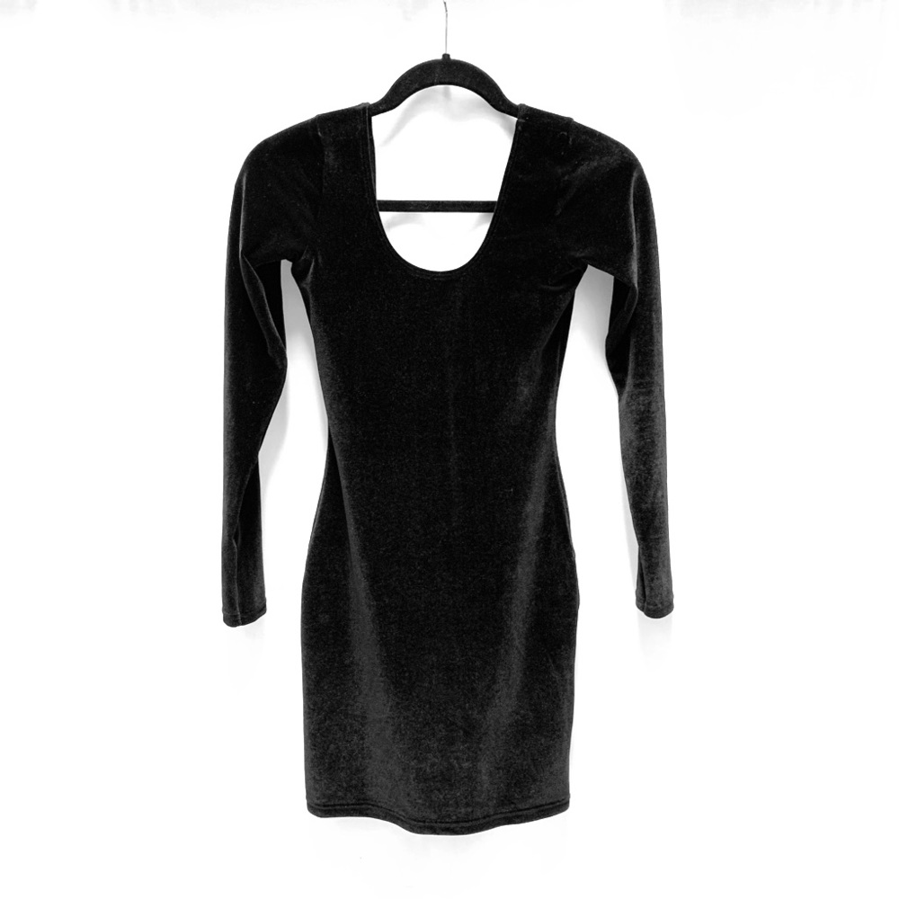 Long sleeve black stretch velour dress